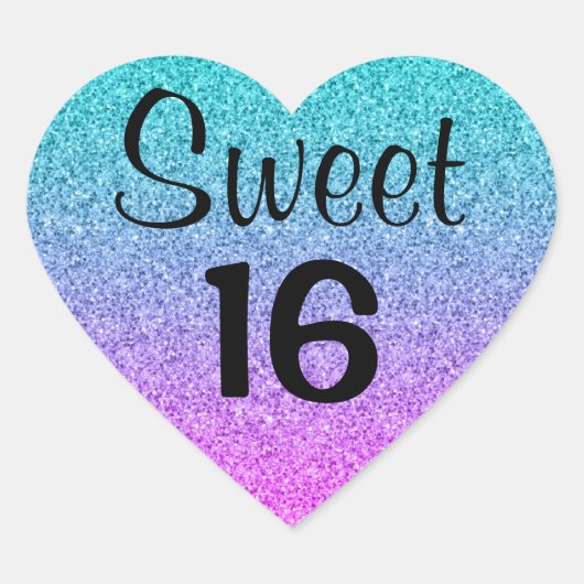 スウィート16ピッグラデーションクブルーパープルグリッター ハートシール (正面)