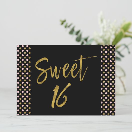 スウィート16ピンクとゴールドフォイル誕生日招待状 招待状 (スタンド正面)