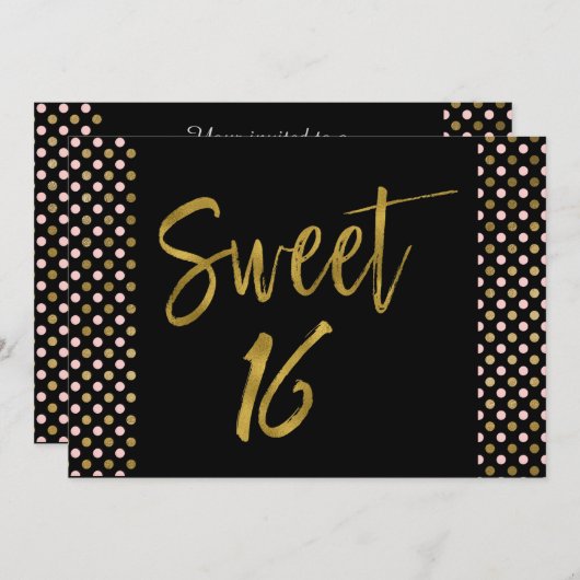 スウィート16ピンクとゴールドフォイル誕生日招待状 招待状 (正面/裏面)