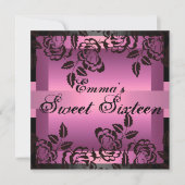 スウィート16ピンクエレガントバラ誕生日招待状 招待状 (正面)