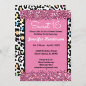 スウィート16ピンクグリッターカラフルヒョウ印刷ワイルド 招待状 (正面/裏面)