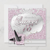 スウィート16ピンクグリッターグラマールバースデーパーティー 招待状 (正面)