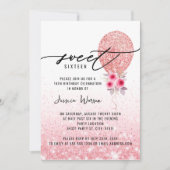 スウィート16ピンクグリッター誕生日招待状 招待状 (正面)