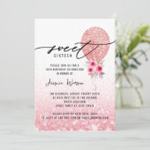 スウィート16ピンクグリッター誕生日招待状 招待状 (スタンド正面)