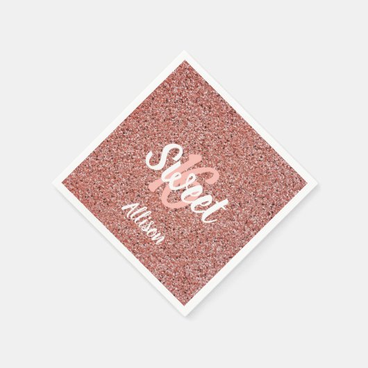 スウィート16ピンクグリッター パーソナライズされた スタンダードカクテルナプキン (角)