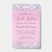 スウィート16ピンクグリッターVIPパスバースデーパーティー バッジ (裏面)