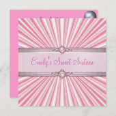 スウィート16ピンクシルクジュエルバースデーパーティー 招待状 (正面/裏面)