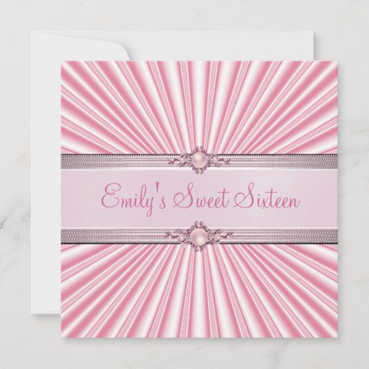 スウィート16ピンクシルクジュエルバースデーパーティー 招待状 (正面)