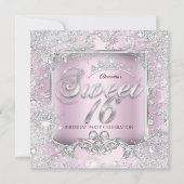 スウィート16ピンクシルバーティアラ冬ワンダーランドパーティー 招待状 (正面)