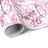 スウィート16ピンクダマスクガーリー誕生日パーティー ラッピングペーパー (ロールコーナー)