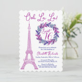 スウィート16ピンクパリエッフェルタワー誕生日パーティー 招待状 (スタンド正面)