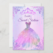 スウィート16ピンクパープル薄紫シルバーパールガウン 招待状 (正面)