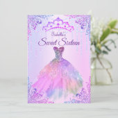 スウィート16ピンクパープル薄紫シルバーパールガウン 招待状 (スタンド正面)