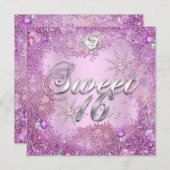 スウィート16ピンクパールかわいらしスノーフレーク2 招待状 (正面/裏面)