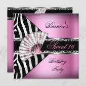 スウィート16ピンクファンブラックゼブラヒョウ 招待状 (正面/裏面)