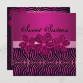 スウィート16ピンクフラワー誕生日招待状 招待状 (正面/裏面)
