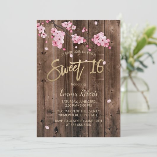 スウィート16ピンクフローラさくらんぼブロッサムバーンウッド 招待状 (スタンド正面)