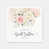 スウィート16ピンクフローラバースデーパーティー紙 スタンダードカクテルナプキン (正面)