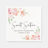 スウィート16ピンクフローラ誕生日パーティー スタンダードカクテルナプキン (正面)