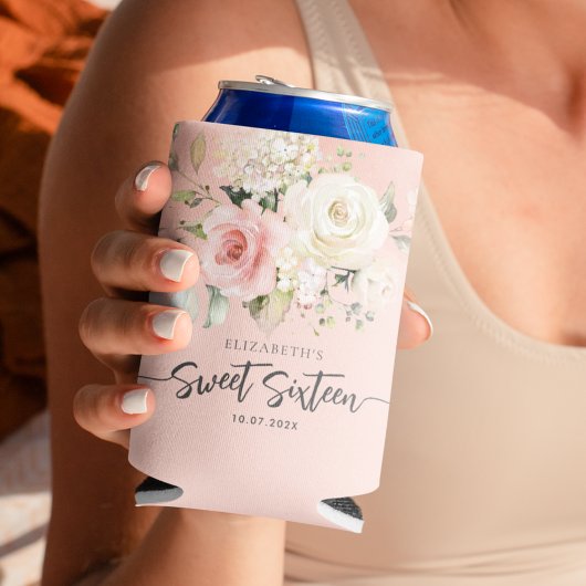 スウィート16ピンクフローラ誕生日パーティー 缶クーラー