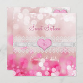 スウィート16ピンクホワイトレース誕生日パーティー 招待状 (正面/裏面)