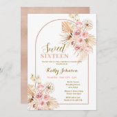スウィート16ピンクボホパンパスグラスガール招待状 招待状 (正面/裏面)