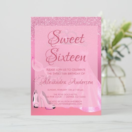 スウィート16ピンクマスカレード誕生日パーティー 招待状 (スタンド正面)