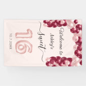 スウィート16ピンクレッド誕生日ウェルカムバナー 横断幕 (横)