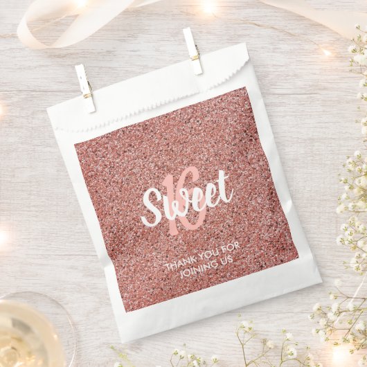 スウィート16ピンクローズ金ゴールドグリッターありがとう フェイバーバッグ (クリップ留めされた状態)