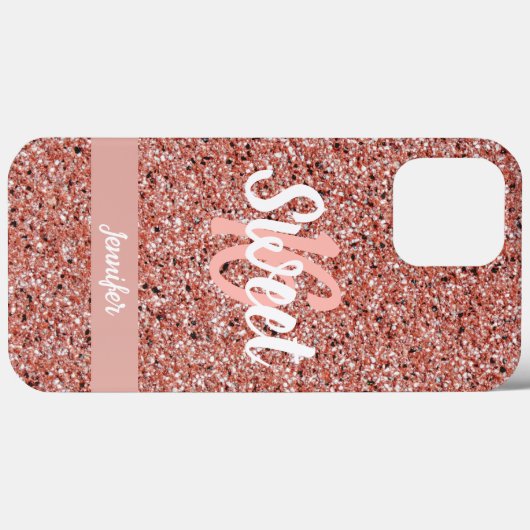 スウィート16ピンクローズ金ゴールドピンクグリッター パーソナライズされた Case-Mate iPhoneケース (裏面 (横))
