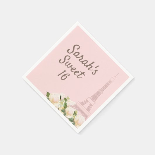 スウィート16ピンク金ゴールドエッフェルタワー誕生日 スタンダードカクテルナプキン (角)