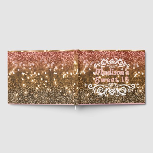 スウィート16ピンク金ゴールドグリッターカスタム《写真》ぼけ味 ゲストブック (全面)