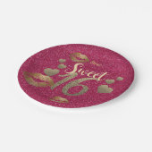 スウィート16ピンク金ゴールドグリッターリップパーソナライズされた ペーパープレート (アングル)