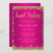 スウィート16ピンク金ゴールドグリッター誕生日 招待状 (正面/裏面)