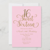 スウィート16ピンク&金ゴールドバースデーパーティ招待状 招待状 (正面)