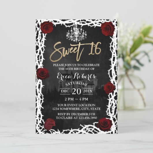 スウィート16フェアユタリーキャッスルバラ&トーン誕生日 招待状 (スタンド正面)