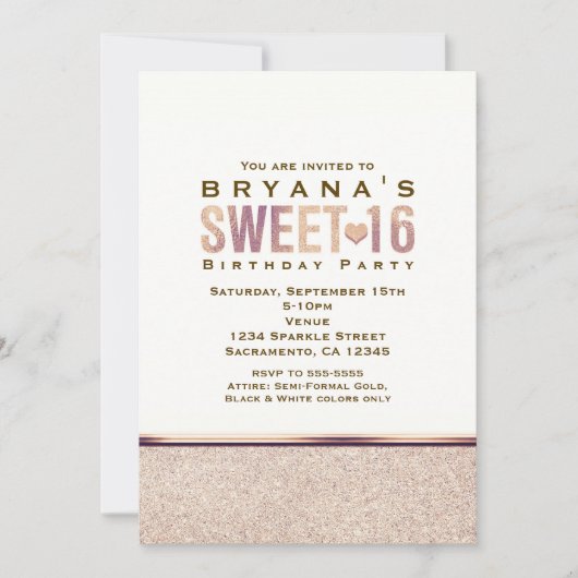 スウィート16フェイクバラ金ゴールドシャンパンパーティの招待状 招待状 (正面)