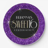 スウィート16フェイクパープルグリッター ペーパープレート (正面)
