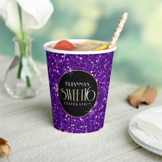 スウィート16フェイクパープルグリッター 紙コップ (インサイチュ)