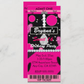 スウィート16フェザーズダイヤモンドピンク誕生日チケット 招待状 (正面/裏面)