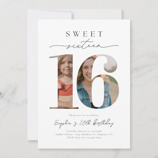 スウィート16フォト誕生日招待状 招待状 (正面)