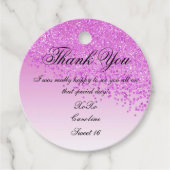 スウィート16フォローピンクグリッター パーソナライズされた フェイバータグ (正面)