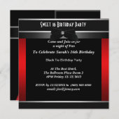 スウィート16フォーマルブラックタイバースデーパーティー 招待状 (正面/裏面)