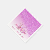 スウィート16フォールディングピンクグリッター&モノグラムナプキンス スタンダードカクテルナプキン (角)