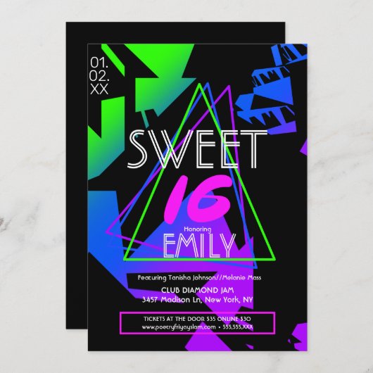 スウィート16フライヤークラブテーマプロモーション招待状 招待状 (正面/裏面)