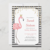 スウィート16フラミンゴブラック&ホワイトピンク金ゴールド誕生日 招待状 (正面)