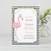 スウィート16フラミンゴブラック&ホワイトピンク金ゴールド誕生日 招待状 (スタンド正面)