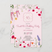 スウィート16フローラ誕生日パーティー 招待状 (正面/裏面)
