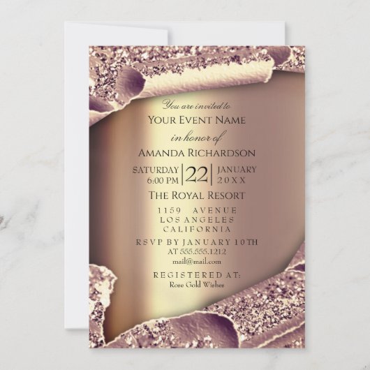 スウィート16ブライダルシャワーバラ金ゴールドメイクアップ 招待状 (正面)