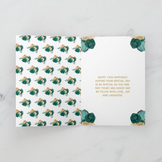 スウィート16ブラウンヘアプリンセスティール（緑がかった色）ハッピーバースデー カード (内部)
